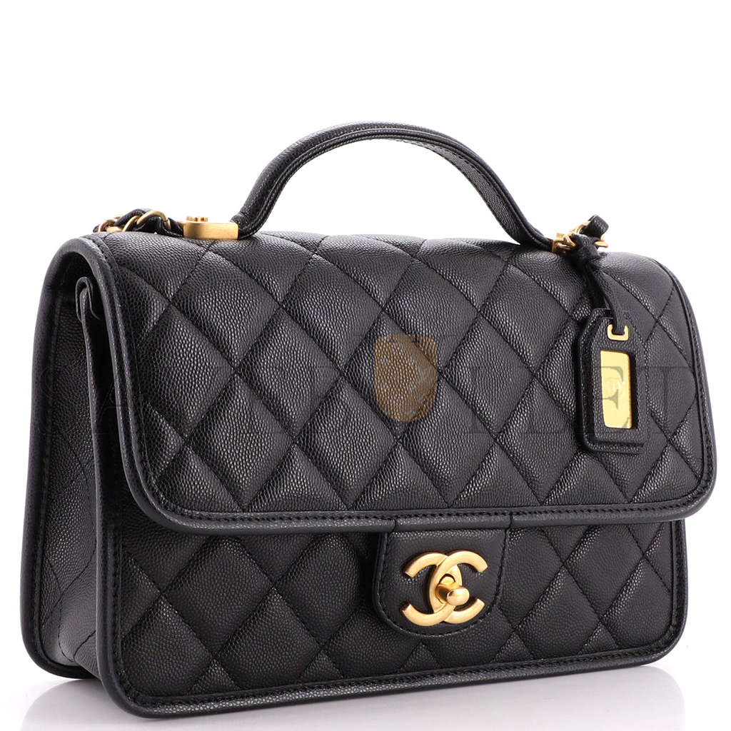 CHANEL MASTER CAVIAR QUILTED SCHOOL MEMORY  TOP HANDLE FLAP BLACK (25*21.5*7cm)